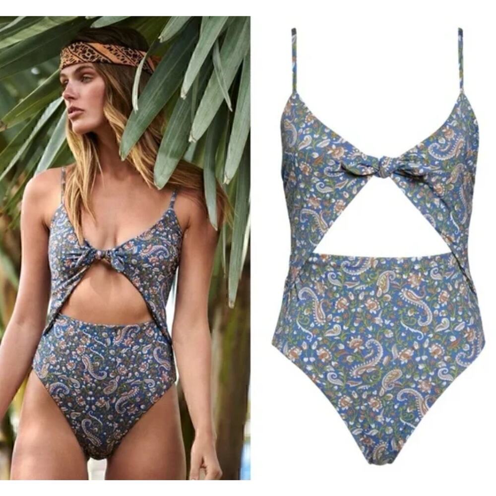 New Veronica Beard Aniston One Piece Swimsuit Women's Blue Size L